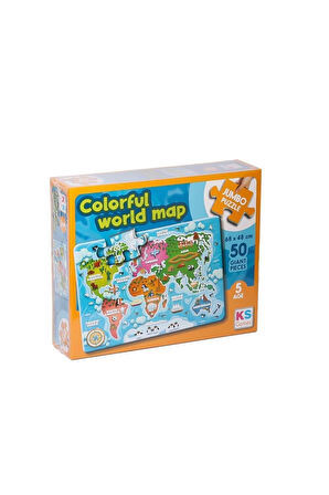 Jp 31015 Colorful World Map Jumbo Puzzle 50 Parça -ks Puzzle Kız Erkek Çocuk Oyuncakları Eğit