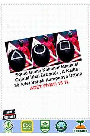 Squid Game Maskesi 3 Model Toplam 30 Adet Ithal A Kalite Maske-kampanya Ürünü Kız Erk
