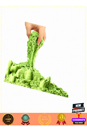 Aksesuarlı Yeşil Kinetik Oyun Kumu 1000gr Kız Erkek Çocuk Oyuncakları Eğitici Oyuncaklar