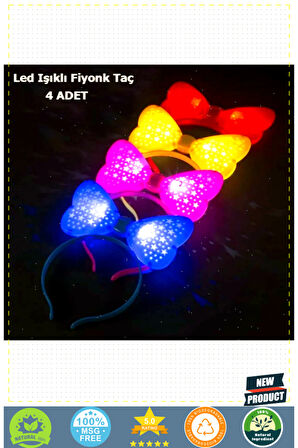 Led Işıklı 3 Farklı Yanıp Sönen Rengarenk Fiyonk Model Parti Taçları 4 Adet Kız Erkek Çocuk O