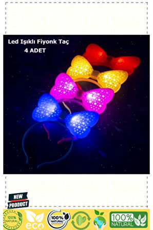Led Işıklı 3 Farklı Yanıp Sönen Rengarenk Fiyonk Model Parti Taçları 4 Adet Kız Erkek Çocuk O