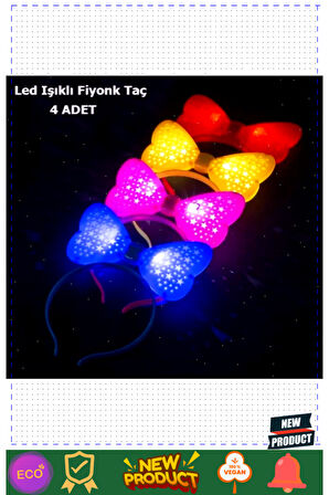 Led Işıklı 3 Farklı Yanıp Sönen Rengarenk Fiyonk Model Parti Taçları 4 Adet Kız Erkek Çocuk O