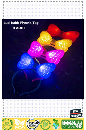 Led Işıklı 3 Farklı Yanıp Sönen Rengarenk Fiyonk Model Parti Taçları 4 Adet Kız Erkek Çocuk O