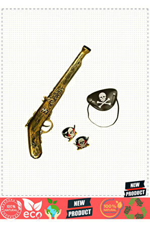 Oyuncak Korsan Tabancası Korsan Maskesi Ve 2 Adet Korsan Yüzüğü Seti
