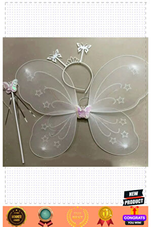 Beyaz Renk Kelebek Kanadı Tacı Ve Sopası 50x37cm Kız Erkek Çocuk Oyuncakları Eğitici Oyuncakl