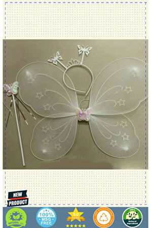 Beyaz Renk Kelebek Kanadı Tacı Ve Sopası 50x37cm Kız Erkek Çocuk Oyuncakları Eğitici Oyuncakl