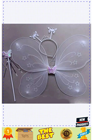 Beyaz Renk Kelebek Kanadı Tacı Ve Sopası 50x37cm Kız Erkek Çocuk Oyuncakları Eğitici Oyuncakl