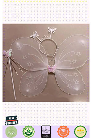 Beyaz Renk Kelebek Kanadı Tacı Ve Sopası 50x37cm Kız Erkek Çocuk Oyuncakları Eğitici Oyuncakl