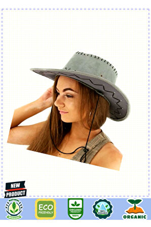 Bağcıklı Çocuk Boy Nubuk Süet Kovboy Şapkası Koyugri Renk Kız Erkek Çocuk Oyuncakları Eğitici