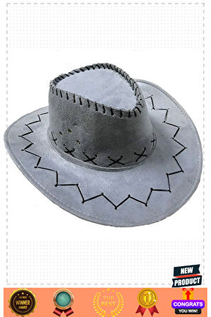 Bağcıklı Çocuk Boy Nubuk Süet Kovboy Şapkası Koyugri Renk Kız Erkek Çocuk Oyuncakları Eğitici