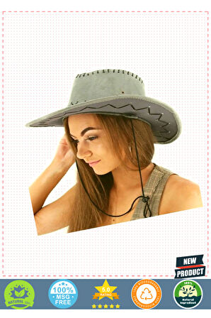 Bağcıklı Çocuk Boy Nubuk Süet Kovboy Şapkası Koyugri Renk Kız Erkek Çocuk Oyuncakları Eğitici