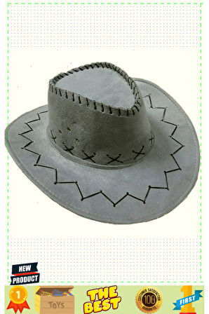 Bağcıklı Çocuk Boy Nubuk Süet Kovboy Şapkası Koyugri Renk Kız Erkek Çocuk Oyuncakları Eğitici