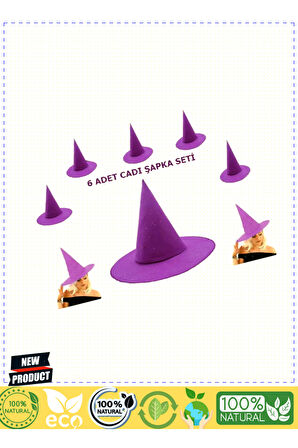 Mor Renk Keçe Cadı Şapkası Yetişkin Çocuk Uyumlu 6 Adet Kız Erkek Çocuk Oyuncakları Eğitici O