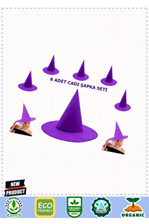 Mor Renk Keçe Cadı Şapkası Yetişkin Çocuk Uyumlu 6 Adet Kız Erkek Çocuk Oyuncakları Eğitici O