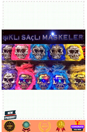 Cadılar Bayramı Işıklı Halloween Kuru Kafa Maskesi Karışık Renk Kız Erkek Çocuk Oyunca