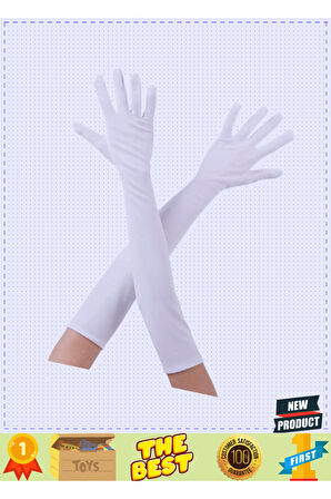 Beyaz Renk Dirseğe Kadar Uzun Kumaş Eldiven 40cm Kız Erkek Çocuk Oyuncakları Eğitici Oyuncakl