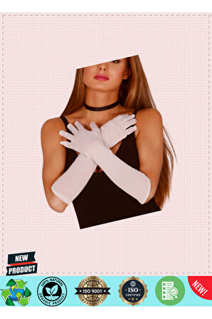 Beyaz Renk Dirseğe Kadar Uzun Kumaş Eldiven 40cm Kız Erkek Çocuk Oyuncakları Eğitici Oyuncakl