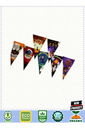 Lüks Baskılı Üçgen Model Halloween Banner Süs Bayrak 8 Li Kız Erkek Çocuk Oyuncakları Eğitici