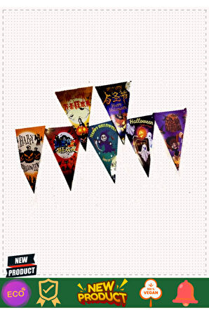 Lüks Baskılı Üçgen Model Halloween Banner Süs Bayrak 8 Li Kız Erkek Çocuk Oyuncakları Eğitici