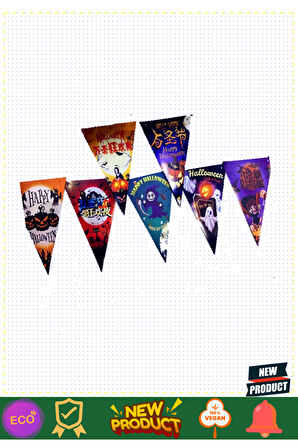 Lüks Baskılı Üçgen Model Halloween Banner Süs Bayrak 8 Li Kız Erkek Çocuk Oyuncakları Eğitici