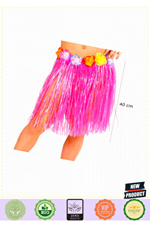 Yetişkin Ve Çocuk Uyumlu Pembe Renk Püsküllü Hawaii Luau Hula Etek 40cm Kız Erkek Çocuk Oyunc
