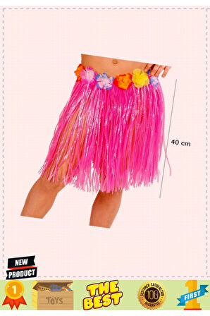 Yetişkin Ve Çocuk Uyumlu Pembe Renk Püsküllü Hawaii Luau Hula Etek 40cm Kız Erkek Çocuk Oyunc