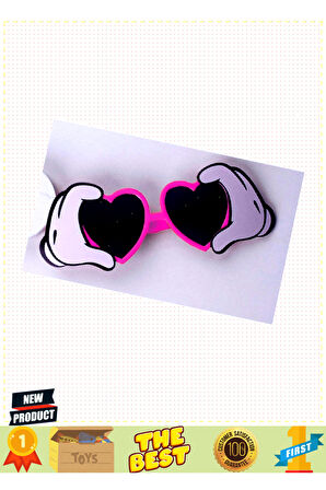 Pembe Renk Kalp Şekilli El Figürlü Parti Gözlüğü 21x8cm Kız Erkek Çocuk Oyuncakları Eğitici O