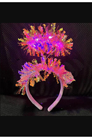 Pembe Kanatlı Pembe Tüylü Led Işıklı Taç 3 Fonksiyonlu Melek Hare Taç 20x25cm Kız Erkek Çocuk Oyu