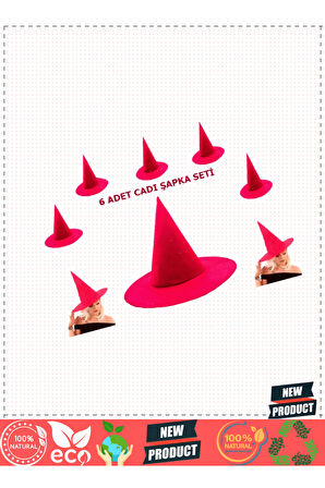 Pembe Fuşya Renk Keçe Cadı Şapkası Yetişkin Çocuk Uyumlu 6 Adet Kız Erkek Çocuk Oyuncakları E