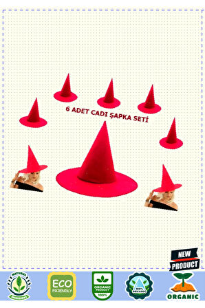 Pembe Fuşya Renk Keçe Cadı Şapkası Yetişkin Çocuk Uyumlu 6 Adet Kız Erkek Çocuk Oyuncakları E
