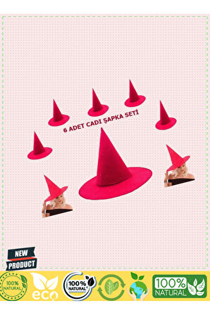 Pembe Fuşya Renk Keçe Cadı Şapkası Yetişkin Çocuk Uyumlu 6 Adet Kız Erkek Çocuk Oyuncakları E