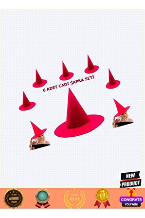 Pembe Fuşya Renk Keçe Cadı Şapkası Yetişkin Çocuk Uyumlu 6 Adet Kız Erkek Çocuk Oyuncakları E