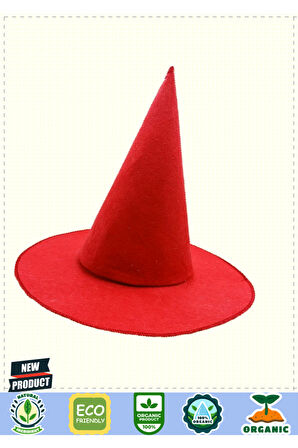 Kırmızı Renk Keçe Cadı Şapkası Yetişkin Çocuk Uyumlu 35x38cm Kız Erkek Çocuk Oyuncakları Eğit