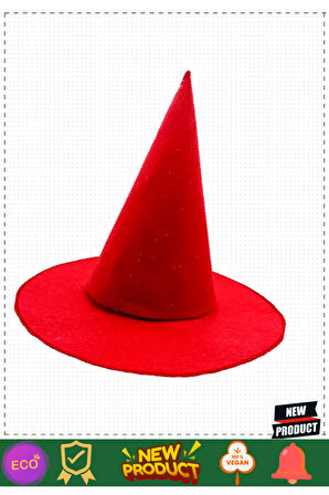 Kırmızı Renk Keçe Cadı Şapkası Yetişkin Çocuk Uyumlu 35x38cm Kız Erkek Çocuk Oyuncakları Eğit
