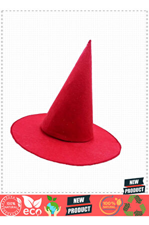 Kırmızı Renk Keçe Cadı Şapkası Yetişkin Çocuk Uyumlu 35x38cm Kız Erkek Çocuk Oyuncakları Eğit