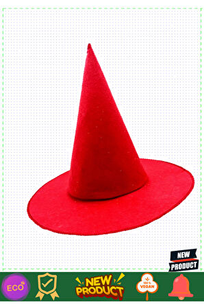 Kırmızı Renk Keçe Cadı Şapkası Yetişkin Çocuk Uyumlu 35x38cm Kız Erkek Çocuk Oyuncakları Eğit