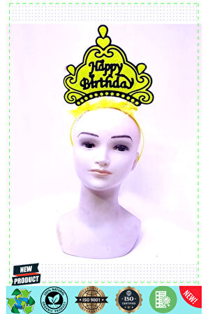 Happy Birthday Neon Sarı Renk Doğum Günü Tacı 24x15cm Kız Erkek Çocuk Oyuncakları Eğitici Oyu
