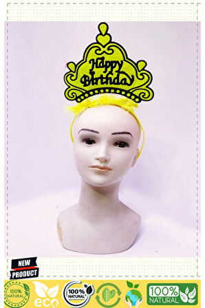 Happy Birthday Neon Sarı Renk Doğum Günü Tacı 24x15cm Kız Erkek Çocuk Oyuncakları Eğitici Oyu