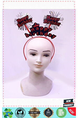 Happy Birthday Yazılı Püsküllü Neon Kırmızı Renk Doğum Günü Tacı 22x19cm Kız Erkek Çocuk Oyun