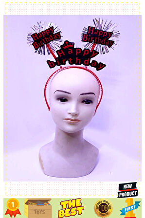 Happy Birthday Yazılı Püsküllü Neon Kırmızı Renk Doğum Günü Tacı 22x19cm Kız Erkek Çocuk Oyun