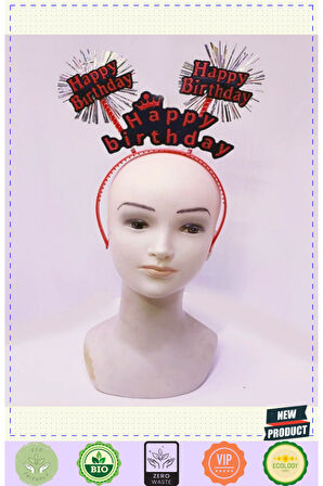 Happy Birthday Yazılı Püsküllü Neon Kırmızı Renk Doğum Günü Tacı 22x19cm Kız Erkek Çocuk Oyun
