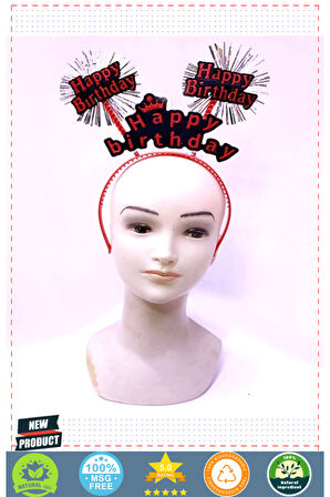 Happy Birthday Yazılı Püsküllü Neon Kırmızı Renk Doğum Günü Tacı 22x19cm Kız Erkek Çocuk Oyun