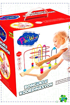 Kutuda Ahşap Boncuklu Koordinasyon Egitici Kız Erkek Cocuk Oyuncak Montessori Oyuncaklar