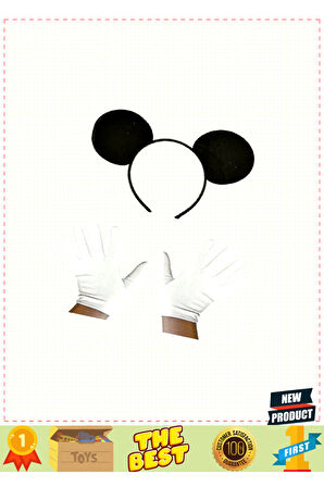 Siyah Mickey Mouse Tacı Ve Beyaz Eldiven Seti Kız Erkek Çocuk Oyuncakları Eğitici Oyuncaklar