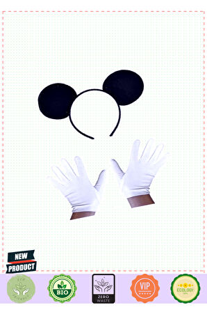 Siyah Mickey Mouse Tacı Ve Beyaz Eldiven Seti Kız Erkek Çocuk Oyuncakları Eğitici Oyuncaklar