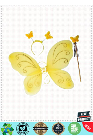 Sarı Renk Kelebek Kanadı Tacı Ve Sopası 50x37cm Kız Erkek Çocuk Oyuncakları Eğitici Oyuncakla