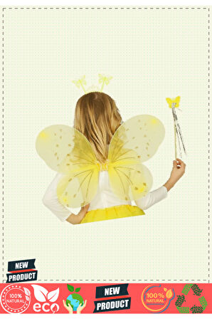 Sarı Renk Kelebek Kanadı Tacı Ve Sopası 50x37cm Kız Erkek Çocuk Oyuncakları Eğitici Oyuncakla