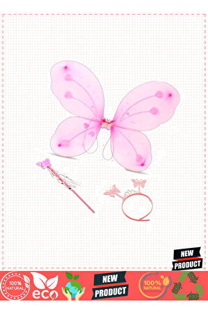 Toz Pembe Renk Kelebek Kanadı Tacı Ve Sopası 50x37cm Kız Erkek Çocuk Oyuncakları Eğitici Oyun