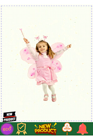 Toz Pembe Renk Kelebek Kanadı Tacı Ve Sopası 50x37cm Kız Erkek Çocuk Oyuncakları Eğitici Oyun