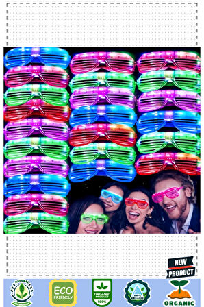 Led Işıklı Pilli Panjur Şekilli Rengarenk Yanıp Sönen Lüks Parti Gözlüğü Karışık 12 Adet Kız